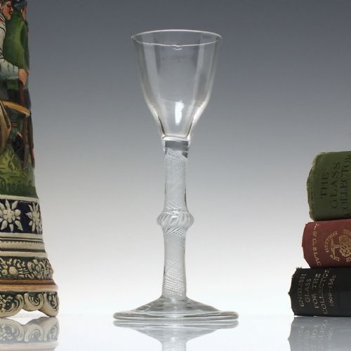 rare 18th century multi spiral opaque twist wine glass with folded foot c1750 - CATEGORY: ANTIQUE GLASS - DATED 1750