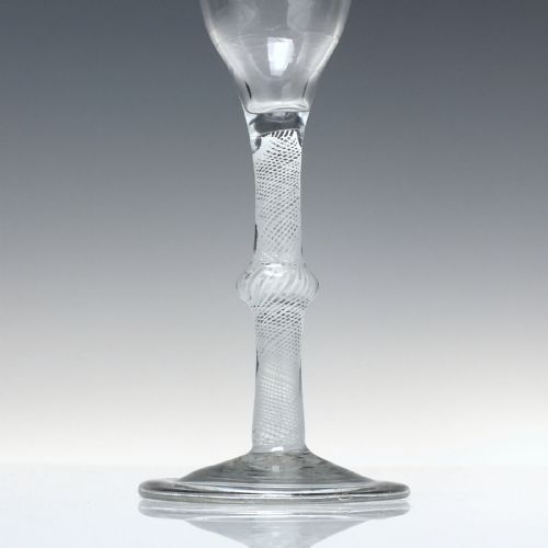 RARE 18TH CENTURY MULTI SPIRAL OPAQUE TWIST WINE GLASS WITH FOLDED FOOT C1750 - ADDITIONAL PHOTO 4