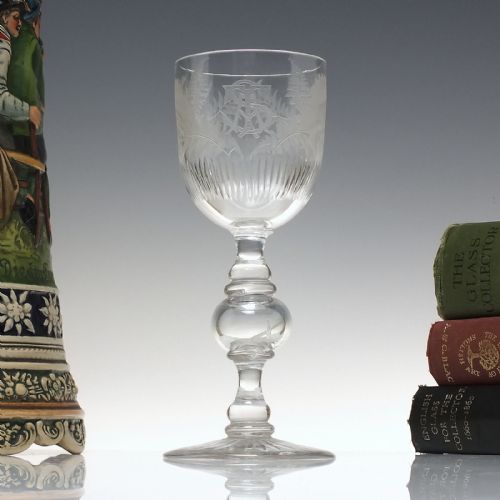 19th century engraved coin wine glass c1873 - CATEGORY: ANTIQUE GLASS - DATED 1870
