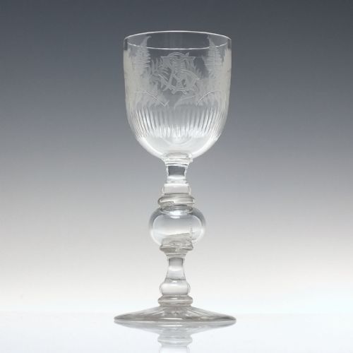 19TH CENTURY ENGRAVED COIN WINE GLASS C1873 - ADDITIONAL PHOTO 9