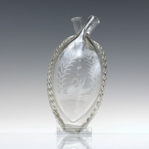 ANTIQUE GEORGIAN ENGRAVED GLASS GIMMEL FLASK C1830 - ADDITIONAL PHOTO 3