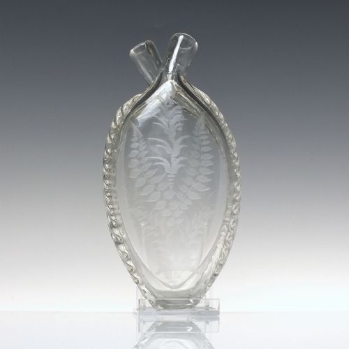 ANTIQUE GEORGIAN ENGRAVED GLASS GIMMEL FLASK C1830 - ADDITIONAL PHOTO 5