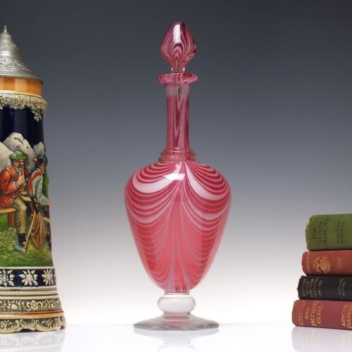 exceptionally rare antique 19th century victorian nailsea cranberry glass decanter c1870 - CATEGORY: ANTIQUE GLASS - DATED 1870
