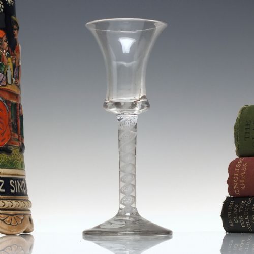 18th century waisted flared bucket bowl single series opaque twist wine glass c1760 - CATEGORY: ANTIQUE GLASS - DATED 1750