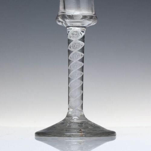 18TH CENTURY WAISTED FLARED BUCKET BOWL SINGLE SERIES OPAQUE TWIST WINE GLASS C1760 - ADDITIONAL PHOTO 6