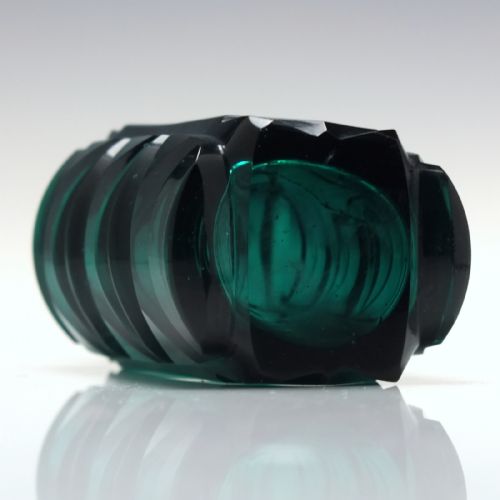 UNUSUAL VICTORIAN CUT TEAL GREEN GLASS PERFUME BOTTLE C1870 - ADDITIONAL PHOTO 1