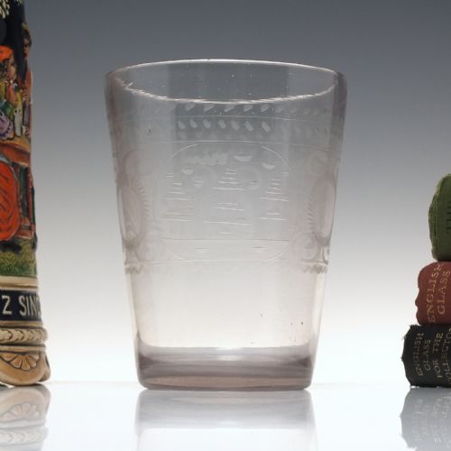 bohemian engraved 18th century glass tumbler c1740 - CATEGORY: ANTIQUE GLASS - DATED 1750