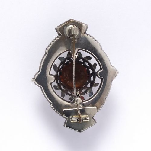 ANTIQUE SCOTTISH CELTIC SHIELD SILVER GEMSTONE BROOCH C1880 - ADDITIONAL PHOTO 1
