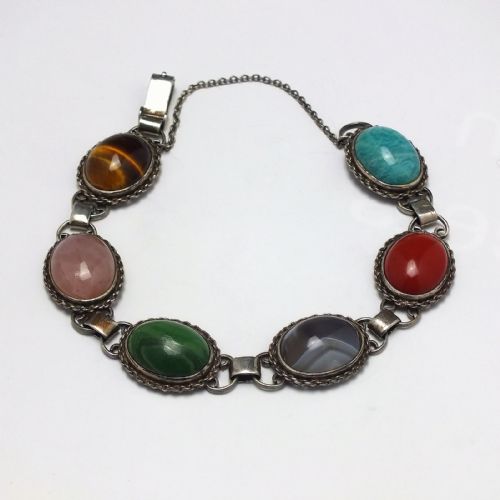 antique silver and scottish agate bracelet c1900 - CATEGORY: ANTIQUE JEWELLERY - DATED 1900