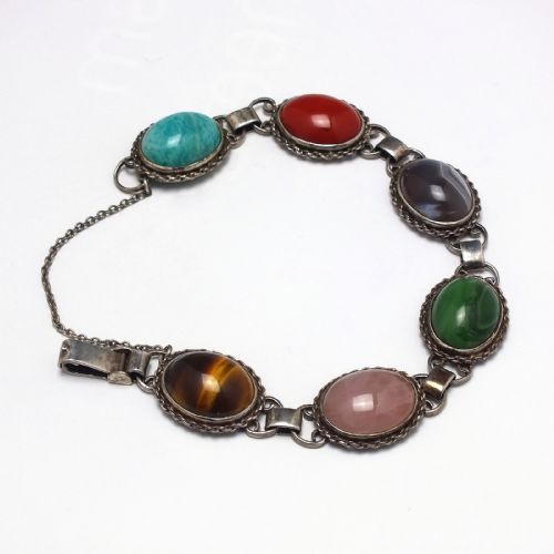 ANTIQUE SILVER AND SCOTTISH AGATE BRACELET C1900 - ADDITIONAL PHOTO 2