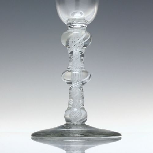 LARGE 18TH CENTURY TRIPLE KNOP OPAQUE TWIST WINE GLASS C1760 - ADDITIONAL PHOTO 4