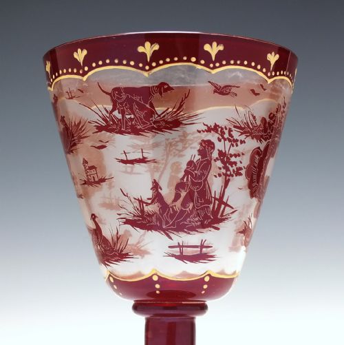 LARGE 19TH CENTURY BOHEMIAN WINE GLASS GOBLET C1860 - ADDITIONAL PHOTO 3