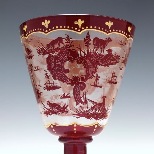 LARGE 19TH CENTURY BOHEMIAN WINE GLASS GOBLET C1860 - ADDITIONAL PHOTO 4