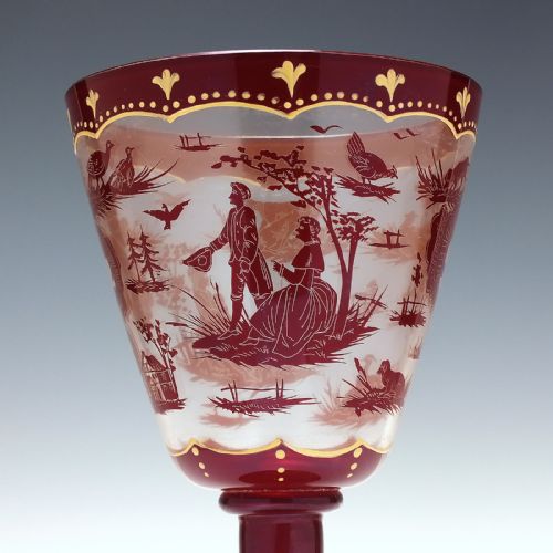 LARGE 19TH CENTURY BOHEMIAN WINE GLASS GOBLET C1860 - ADDITIONAL PHOTO 5
