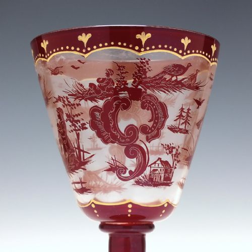 LARGE 19TH CENTURY BOHEMIAN WINE GLASS GOBLET C1860 - ADDITIONAL PHOTO 6