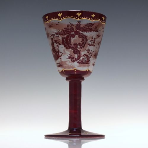 LARGE 19TH CENTURY BOHEMIAN WINE GLASS GOBLET C1860 - ADDITIONAL PHOTO 7
