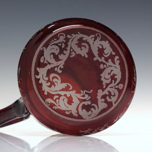ANTIQUE 19TH CENTURY BOHEMIAN SWAN NECK ENGRAVED WATER JUG C1880 - ADDITIONAL PHOTO 1