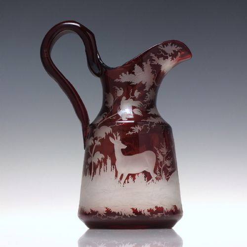 ANTIQUE 19TH CENTURY BOHEMIAN SWAN NECK ENGRAVED WATER JUG C1880 - ADDITIONAL PHOTO 3
