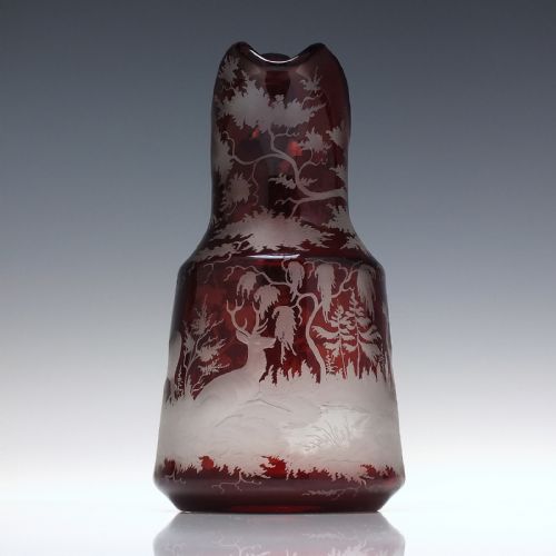ANTIQUE 19TH CENTURY BOHEMIAN SWAN NECK ENGRAVED WATER JUG C1880 - ADDITIONAL PHOTO 5