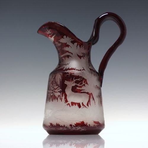 ANTIQUE 19TH CENTURY BOHEMIAN SWAN NECK ENGRAVED WATER JUG C1880 - ADDITIONAL PHOTO 6