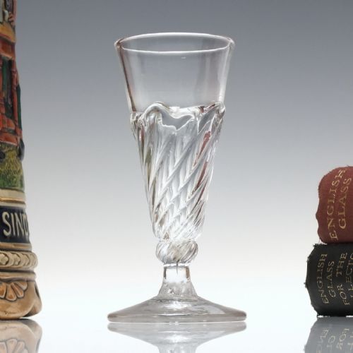 rare dram size 18th century wrythen flami ale glass c1750 - CATEGORY: ANTIQUE GLASS - DATED 1750