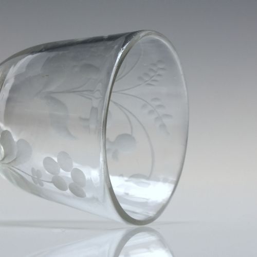 GEORGIAN ENGRAVED PLAIN STEM WINE GLASS WITH FOLDED FOOT C1740 - ADDITIONAL PHOTO 2