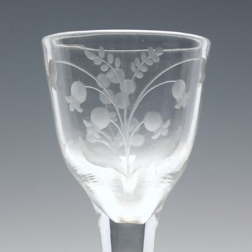 GEORGIAN ENGRAVED PLAIN STEM WINE GLASS WITH FOLDED FOOT C1740 - ADDITIONAL PHOTO 4