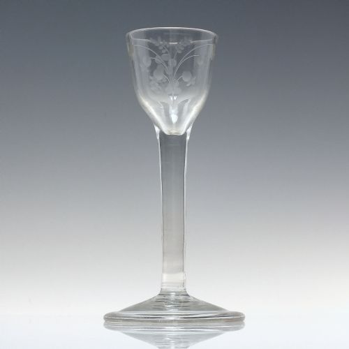 GEORGIAN ENGRAVED PLAIN STEM WINE GLASS WITH FOLDED FOOT C1740 - ADDITIONAL PHOTO 5
