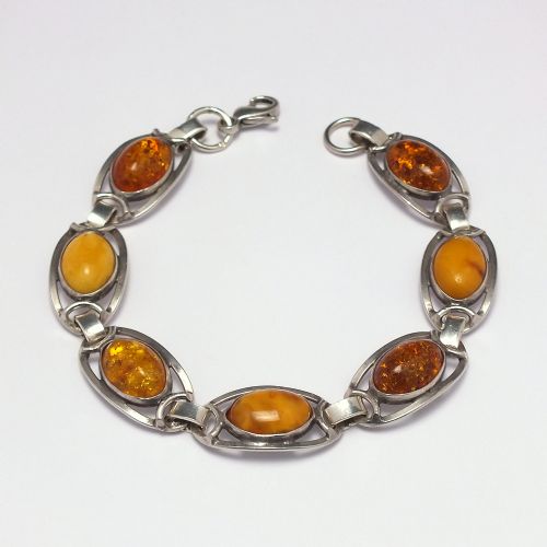 art nouveau amber and jasper silver bracelet c1930 - CATEGORY: ANTIQUE JEWELLERY - DATED 1930