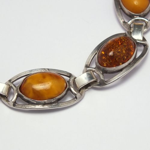 ART NOUVEAU AMBER AND JASPER SILVER BRACELET C1930 - ADDITIONAL PHOTO 1