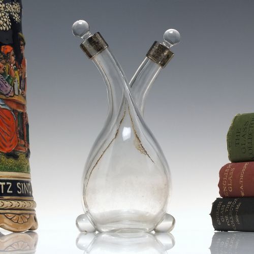 victorian two spouted silver cap oil vinegar glass bottle c1903 - CATEGORY: ANTIQUE SILVER - DATED 1900