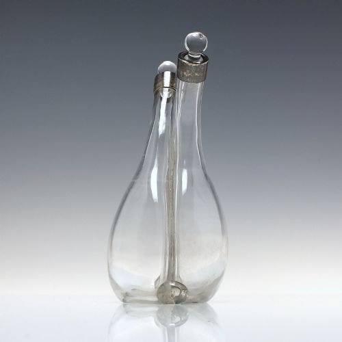 VICTORIAN TWO SPOUTED SILVER CAP OIL VINEGAR GLASS BOTTLE C1903 - ADDITIONAL PHOTO 2