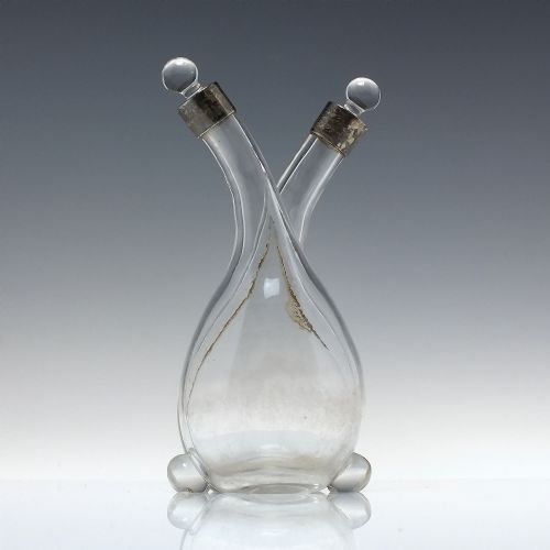 VICTORIAN TWO SPOUTED SILVER CAP OIL VINEGAR GLASS BOTTLE C1903 - ADDITIONAL PHOTO 3