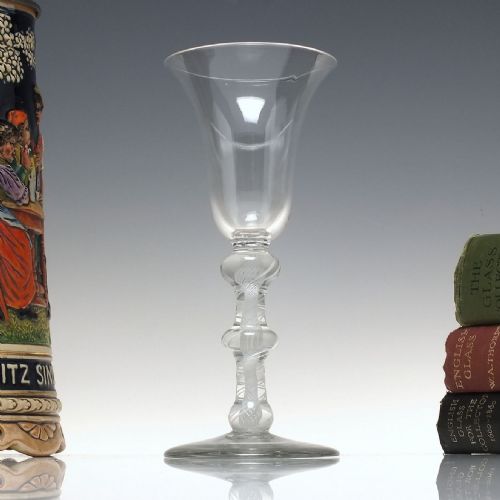 large 18th century triple knop opaque twist wine glass c1760 - CATEGORY: ANTIQUE GLASS - DATED 1750