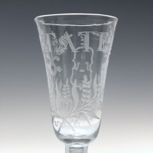 RARE 18TH CENTURY VIOLIN CELLO ENGRAVED ALE GLASS C1740 - ADDITIONAL PHOTO 5