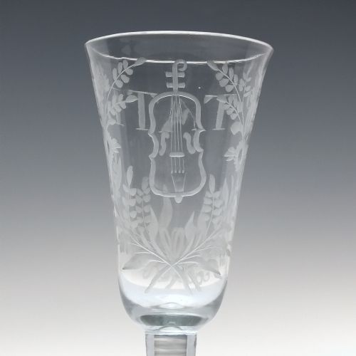 RARE 18TH CENTURY VIOLIN CELLO ENGRAVED ALE GLASS C1740 - ADDITIONAL PHOTO 7