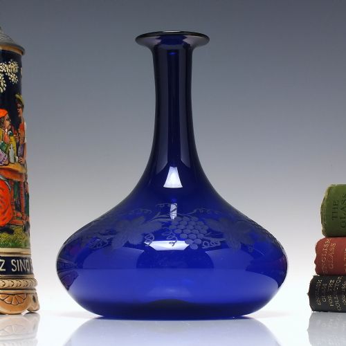 antique georgian engraved bristol blue glass mell decanter carafe c1830 - CATEGORY: ANTIQUE GLASS - DATED 1850