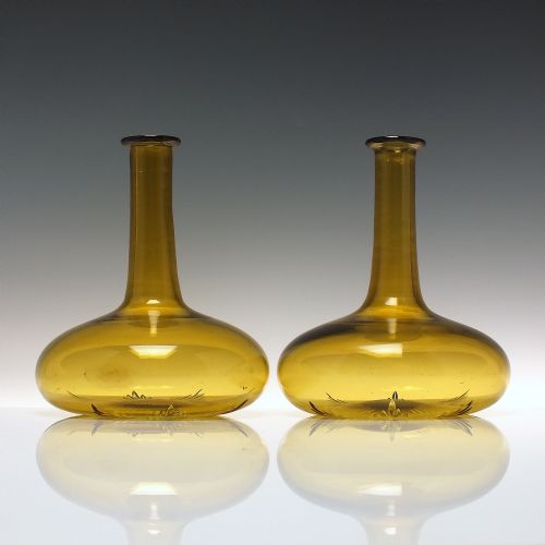 rare matching pair antique georgian amber glass mell decanters carafes c1830 - CATEGORY: ANTIQUE GLASS - DATED 1850