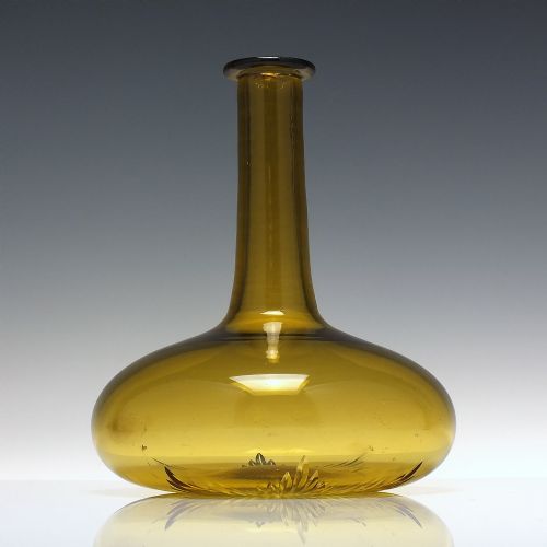 RARE MATCHING PAIR ANTIQUE GEORGIAN AMBER GLASS MELL DECANTERS CARAFES C1830 - ADDITIONAL PHOTO 4