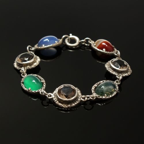 exceptional antique silver and scottish agate bracelet c1920 - CATEGORY: ANTIQUE JEWELLERY - DATED 1920