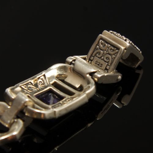 VINTAGE SILVER ART DECO STYLE MARCASITE AND AMETHYST BRACELET C1980 - ADDITIONAL PHOTO 3