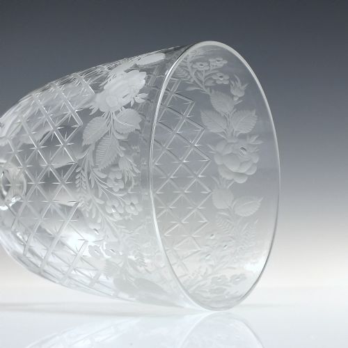 VICTORIAN ENGRAVED STEVENS WILLIAMS GLASS WINE GOBLET C1880 - ADDITIONAL PHOTO 2
