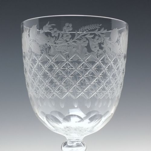 VICTORIAN ENGRAVED STEVENS WILLIAMS GLASS WINE GOBLET C1880 - ADDITIONAL PHOTO 3