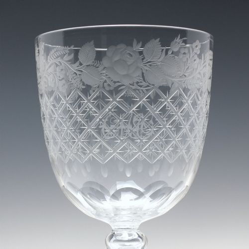 VICTORIAN ENGRAVED STEVENS WILLIAMS GLASS WINE GOBLET C1880 - ADDITIONAL PHOTO 6