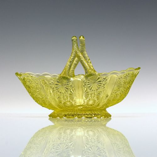 PAIR ANTIQUE DAVIDSON VASELINE LADY CHIPPENDALE GLASS BASKETS C1885 - ADDITIONAL PHOTO 5