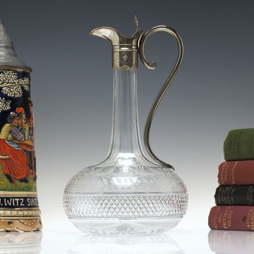 19th century victorian engraved glass claret jug with silver plated handle c1870 - CATEGORY: ANTIQUE GLASS - DATED 1870