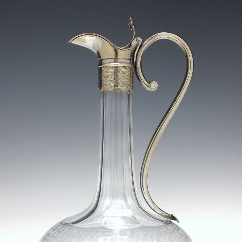 19TH CENTURY VICTORIAN ENGRAVED GLASS CLARET JUG WITH SILVER PLATED HANDLE C1870 - ADDITIONAL PHOTO 2