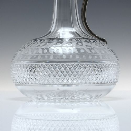 19TH CENTURY VICTORIAN ENGRAVED GLASS CLARET JUG WITH SILVER PLATED HANDLE C1870 - ADDITIONAL PHOTO 3