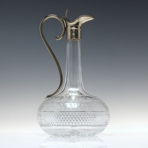 19TH CENTURY VICTORIAN ENGRAVED GLASS CLARET JUG WITH SILVER PLATED HANDLE C1870 - ADDITIONAL PHOTO 5