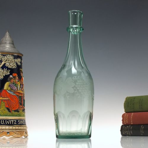 victorian richardson son green engraved serving bottle c1870 - CATEGORY: ANTIQUE GLASS - DATED 1870